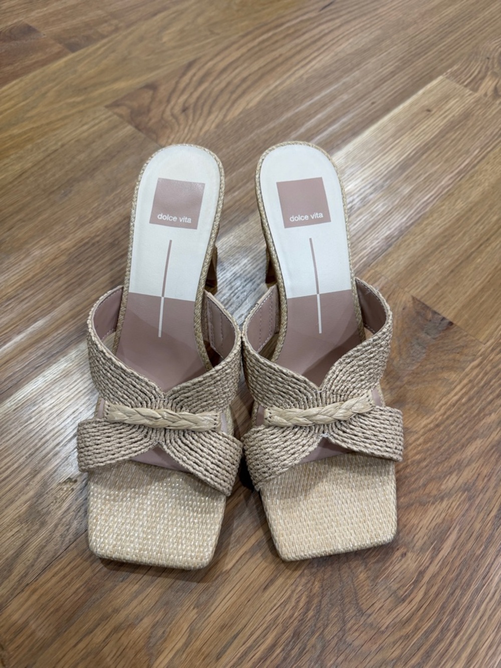 Dolce Vita Natural Beige Braided Raffia Slide Mules